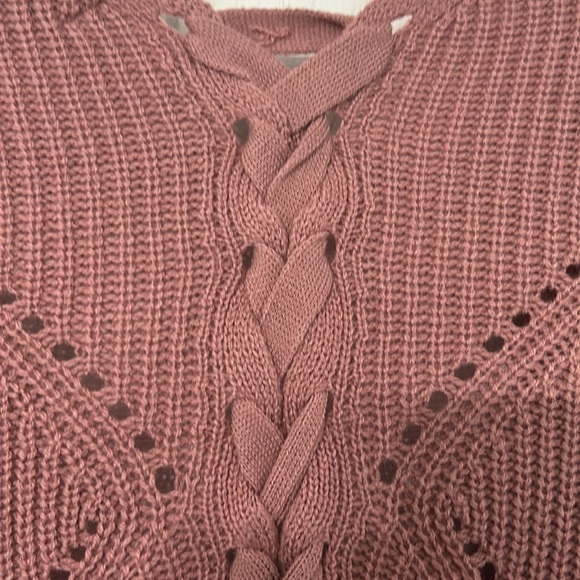 Pink Rose Loose Knit Asymmetrical open front cardigan Dusty Rose women’s Medium - Picture 9 of 14